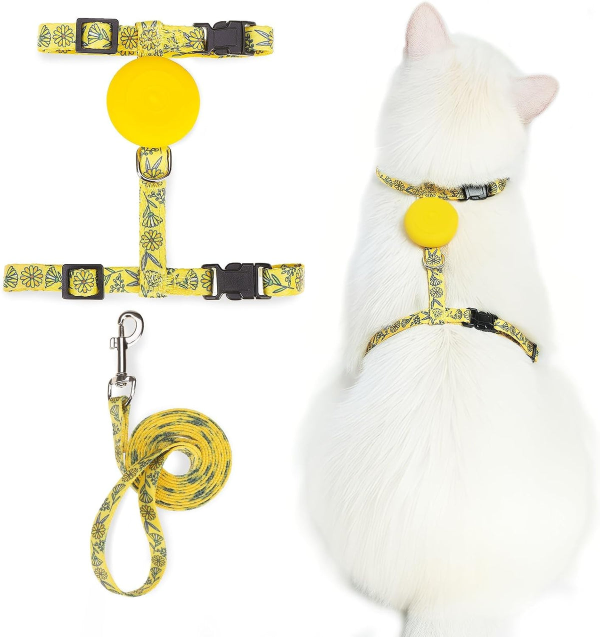 PUPTECK Adjustable Cat Harness and Leash Set Escape Proof Kitten - Small / Yellow(Floral)