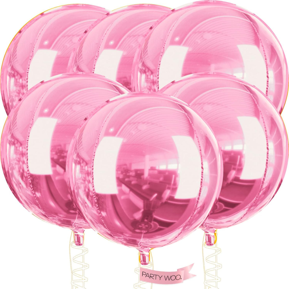 PartyWoo Metallic Silver Foil Balloons 20pcs Large Round Giant 4D - Pink / 6 PCS-32 INCH