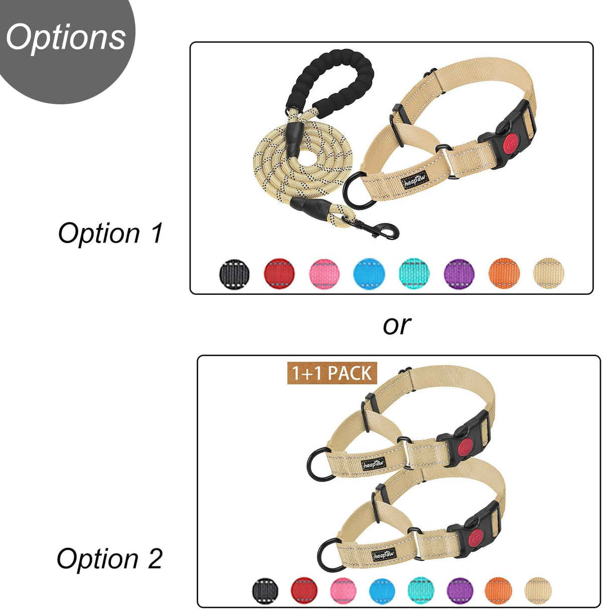 Haapaw Escape-Proof Martingale Dog Collar - Beige / S / 2-Pack Collars - image 2