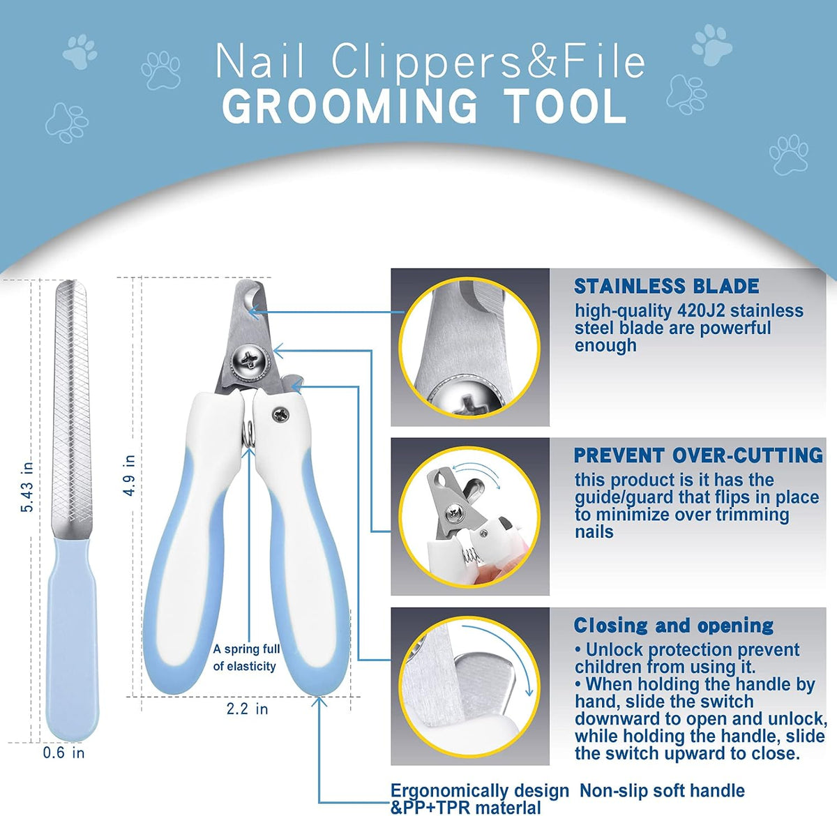 Deshedding Dog Brush, Undercoat Rake for Cats & Dogs - Blue(Rake + Clipper + File) - image 4