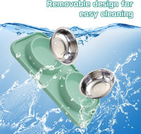 Double Dog Food Bowls Stainless Steel with No Spill Non Skid Silicone - 【Blue】 - image 3