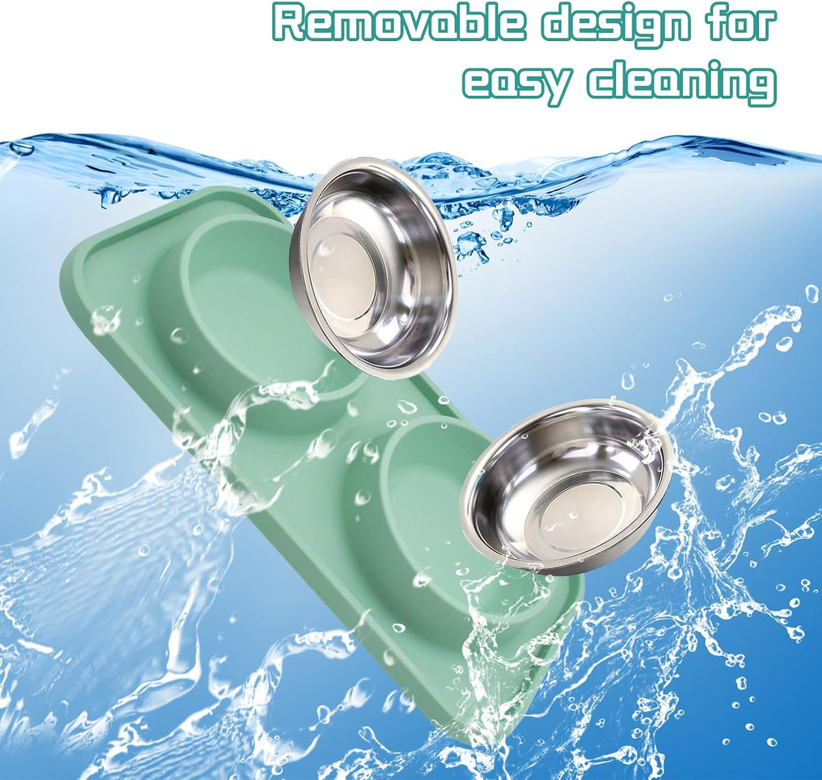 Double Dog Food Bowls Stainless Steel with No Spill Non Skid Silicone - 【Blue】 - image 3