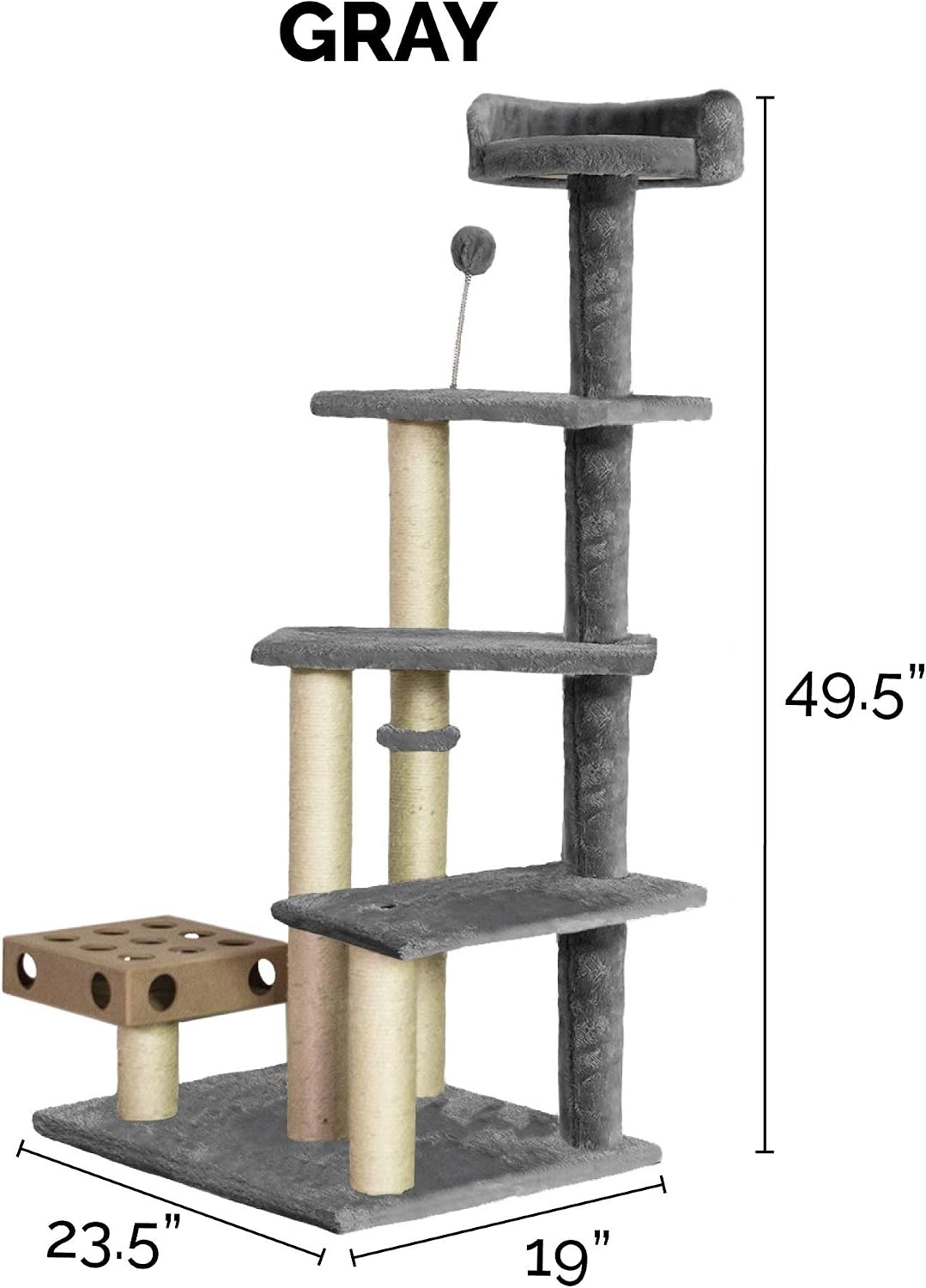 FurHaven 69.3" Tall Cat Scratching Post Tower for Indoor Cats - Cat Tower / Playstairs Playground (Gray) - image 2
