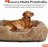 FUZI Luxury Aesthetic Dog Bed for Medium Dogs with Washable Cover, Pet Couch, Pet Bed with Sides, Non-Slip Bottom, Soft and Durable Calming Dog Bed, Faux Rabbit Fur, Medium 31.75x23.6x9.5 Light Brown