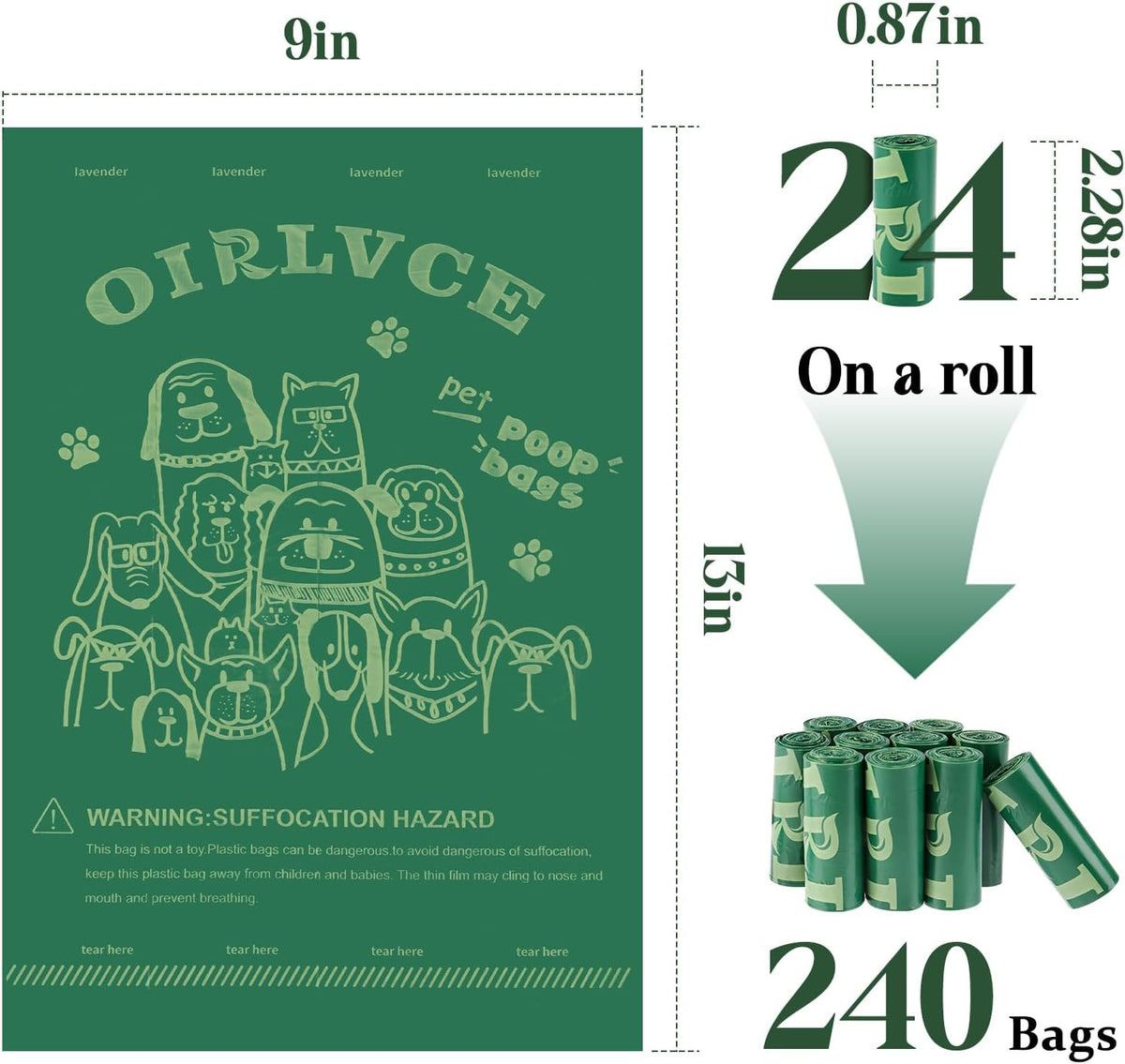 24 Rolls 240 Coreless Dog Poo Bags - 240 Count (Pack of 1) - image 3