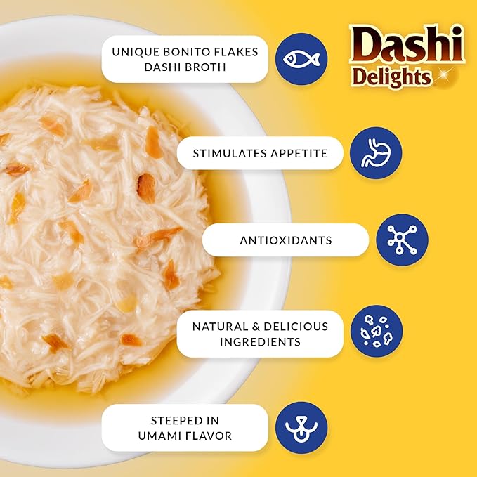 INABA Dashi Delights for Cats, 2.5 Ounce Cup, 6 Cups Total, Chicken with Tuna & Salmon Recipe