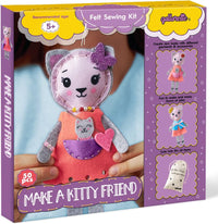 Qollorette felt sewing kit for kids with a handmade kitty stuffed toy and outfits