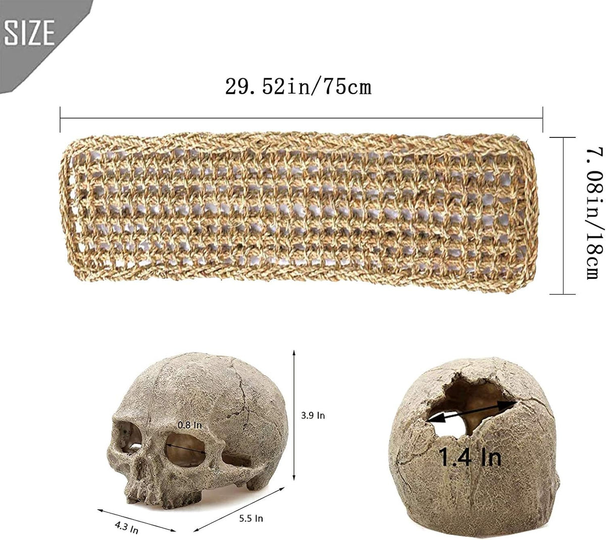 PINVNBY Bearded Dragon Tank Accessories - 【Human Skull+Rectangle Hammock Decor】 - image 3