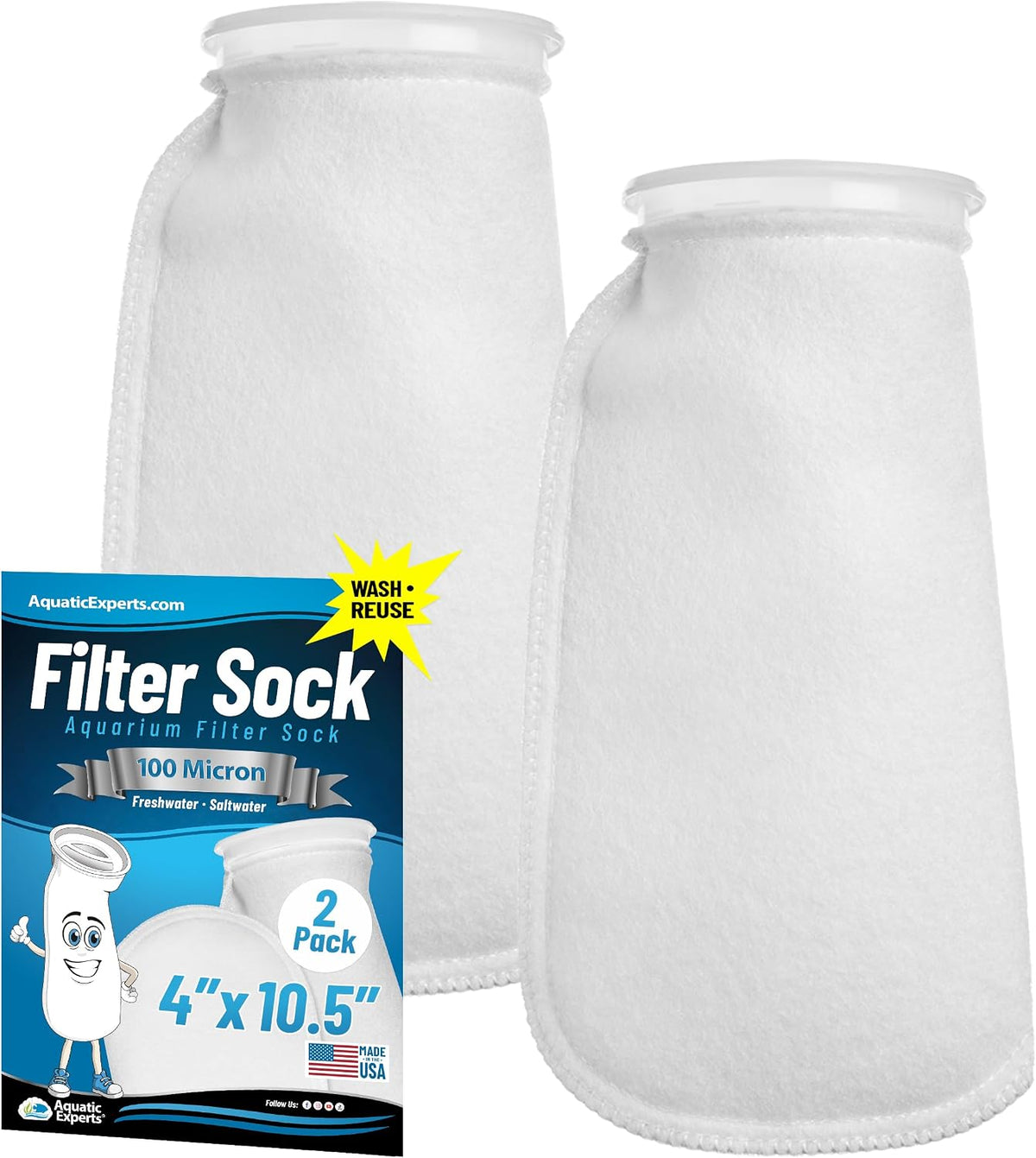 Aquatic Experts Felt Filter Socks - 100 Micron – 4" Ring – 4" x 10.5" / 2 pack