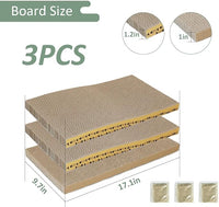 MECOOL Cat Scratching Board，3PC Scratch Pad with Box，Reversible Corrugated Scratcher Cardboard and Lounge Bed for Indoor Cats, Catnip
