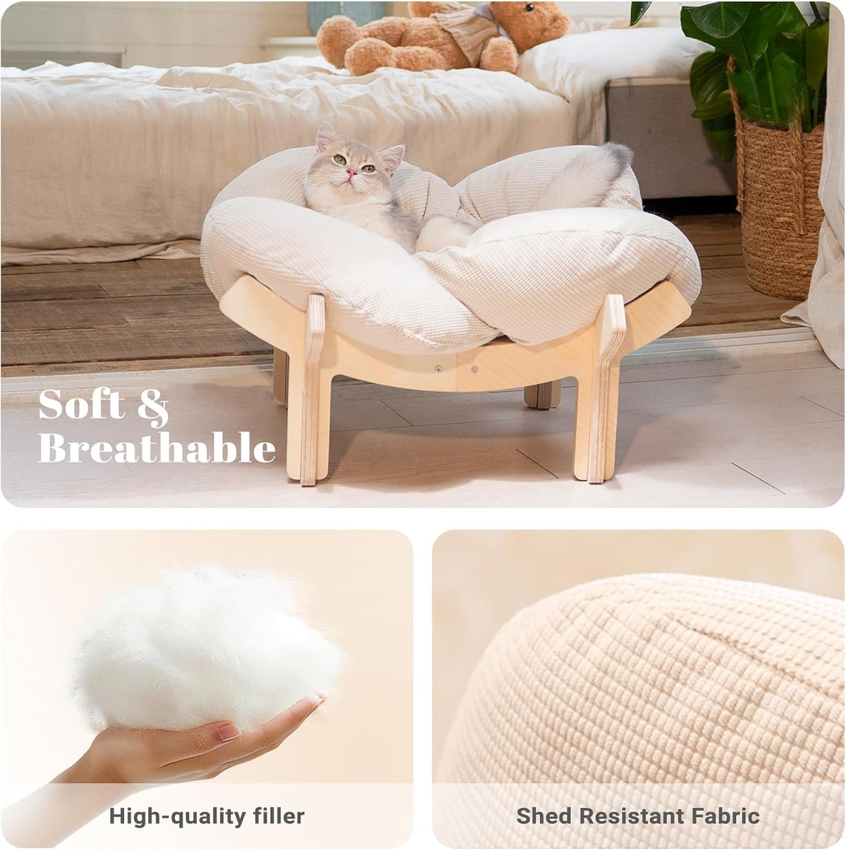 Elevated Cat Bed for Indoor Cats Couch Sofa Flower – Essentials for Cats - White - image 3