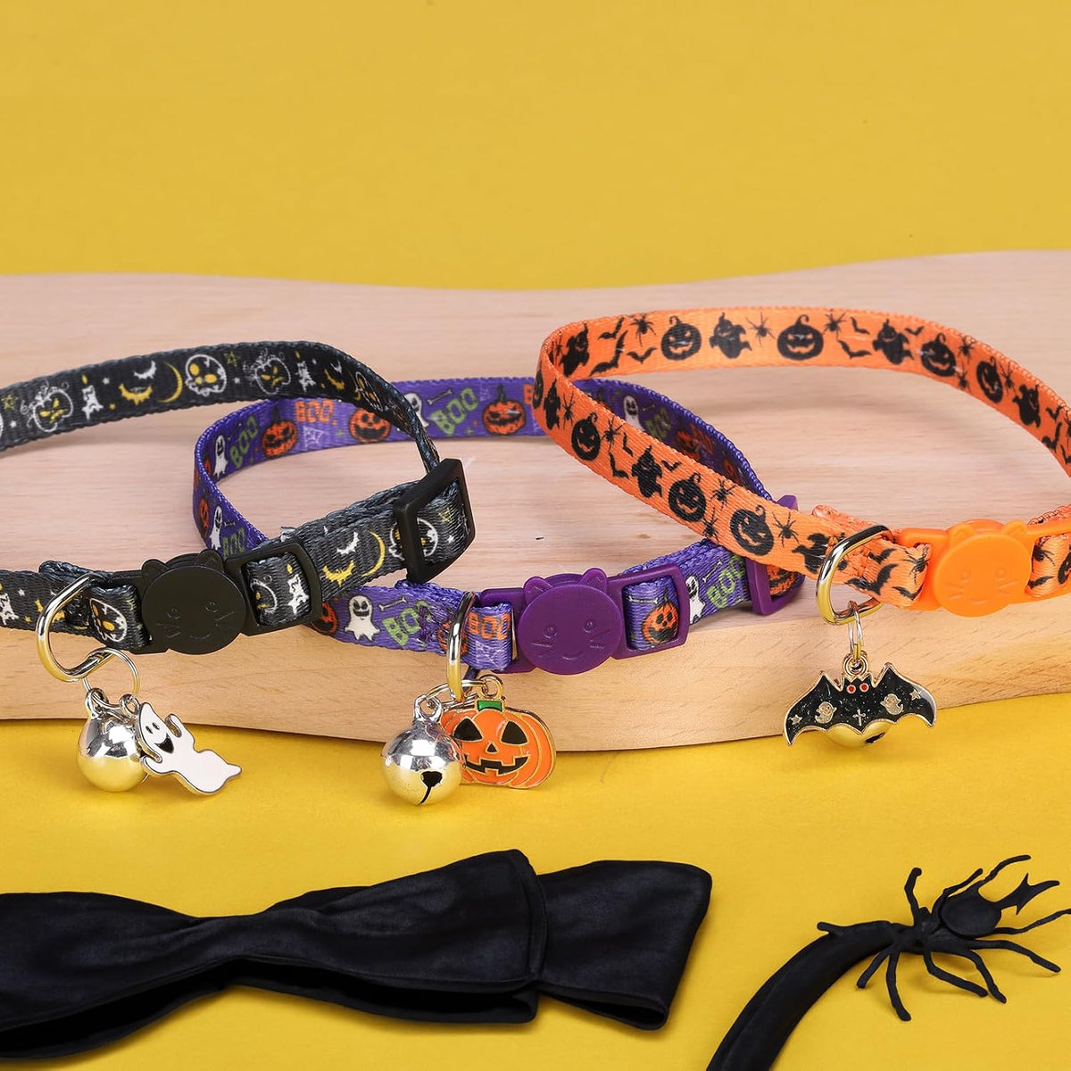 Cat Collar Breakaway, Soft Kitten Collar with Bell, Daisy - Halloween (Pack of 3) - image 3