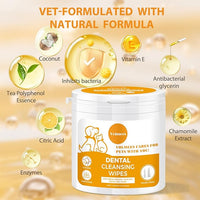 Pet Dental Finger Wipes for Dogs and Cats, Dog Teeth Cleaning Wipes, Dog Dental Care Wipes, Reduce Plaque & Tartar Buildup, Freshen Breath, Cleaner Mouth, Coconut Scent, 50Pcs