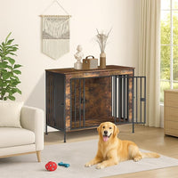 Dog Crate Furniture 40" Sturdy Heavy Duty Dog Kennel Solid Metal Tube Thick Wooden with 3 Lockable Doors Single Dog Cage Large Breed as TV Stand End Table for Large Dog Rustic Brown