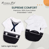 Parisian Pet Sailor Dog Costume - Embroidered Sleeved Dog Shirt - 100% Cotton & Polyester - Blue & White - 3XL