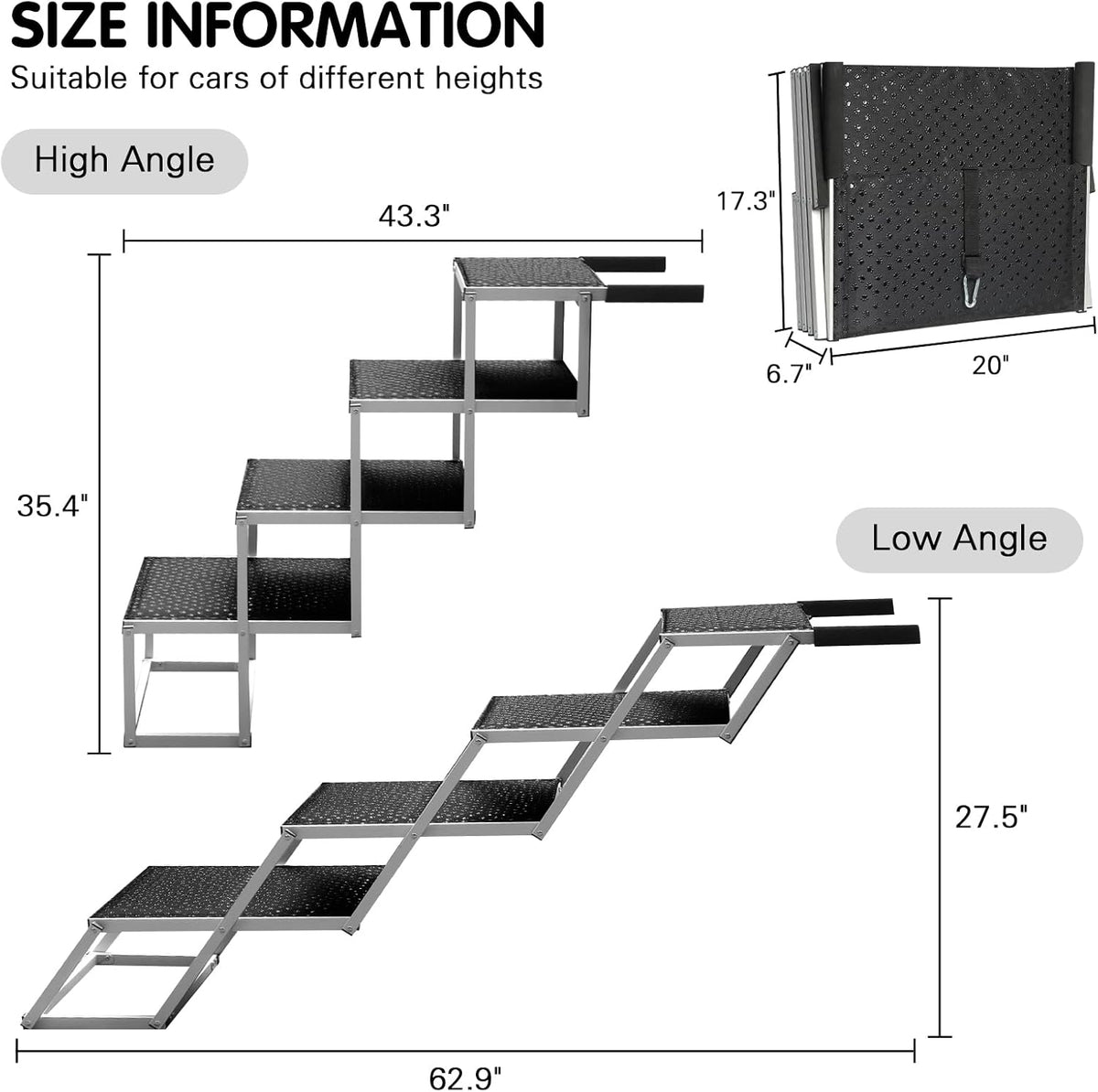 Folding Dog Stairs for Car, 16.9" Wide 4-Step Non-Slip Pet Steps – Essentials for Dogs - Black / 20In-4 Steps - image 2