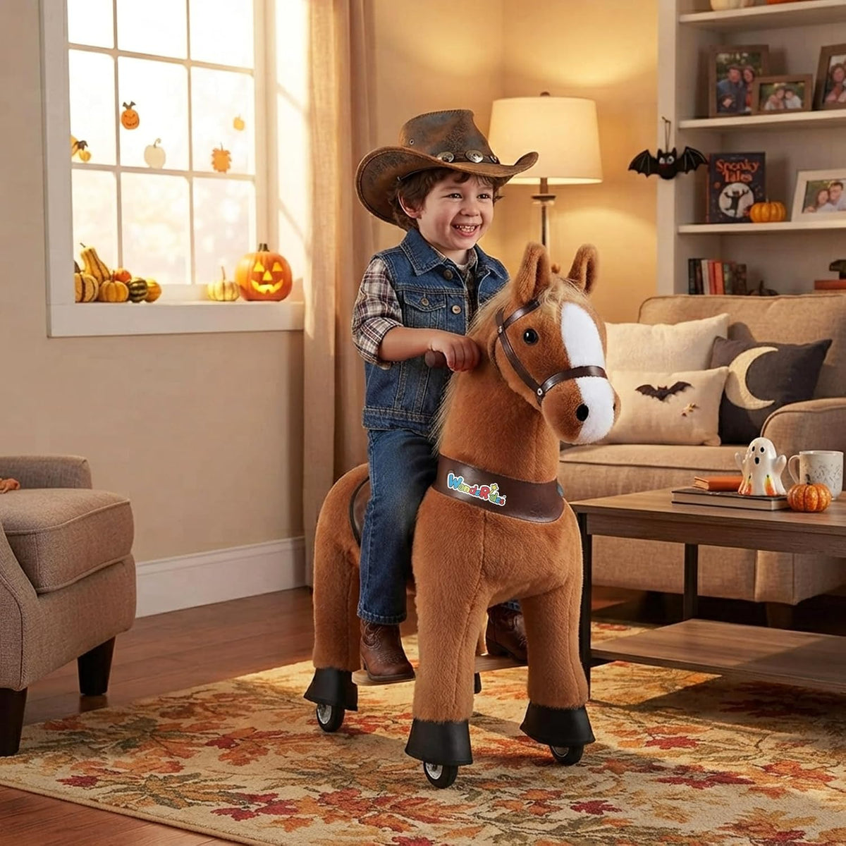 WondeRides brown plush ride on pony for kids with foot pedals, handlebar and wheels - view 10