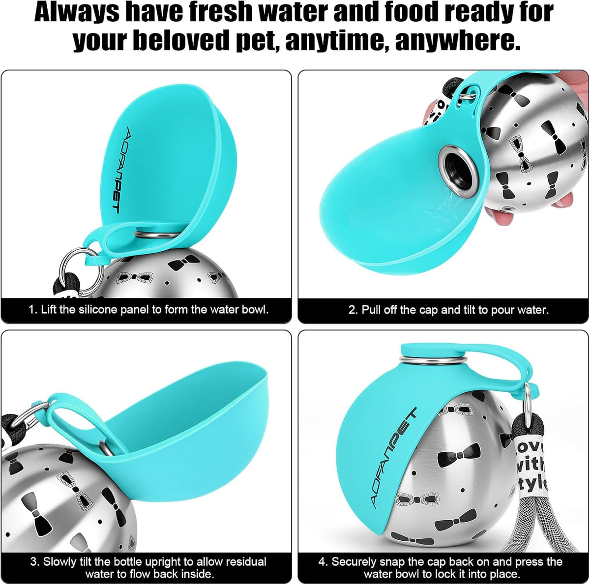 Portable Dog Water Bottle - Blue Bow Print - image 3