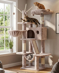 Hey-brother Cat Tree Tower with Padded Platform Bed, Hammock - 53 Inch / Muchroom