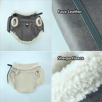 Retro Aviator Dog Jacket – Faux Leather Winter Coat with Plush Sherpa Fleece Lining for Bulldog - Gray / XX-Large - image 4