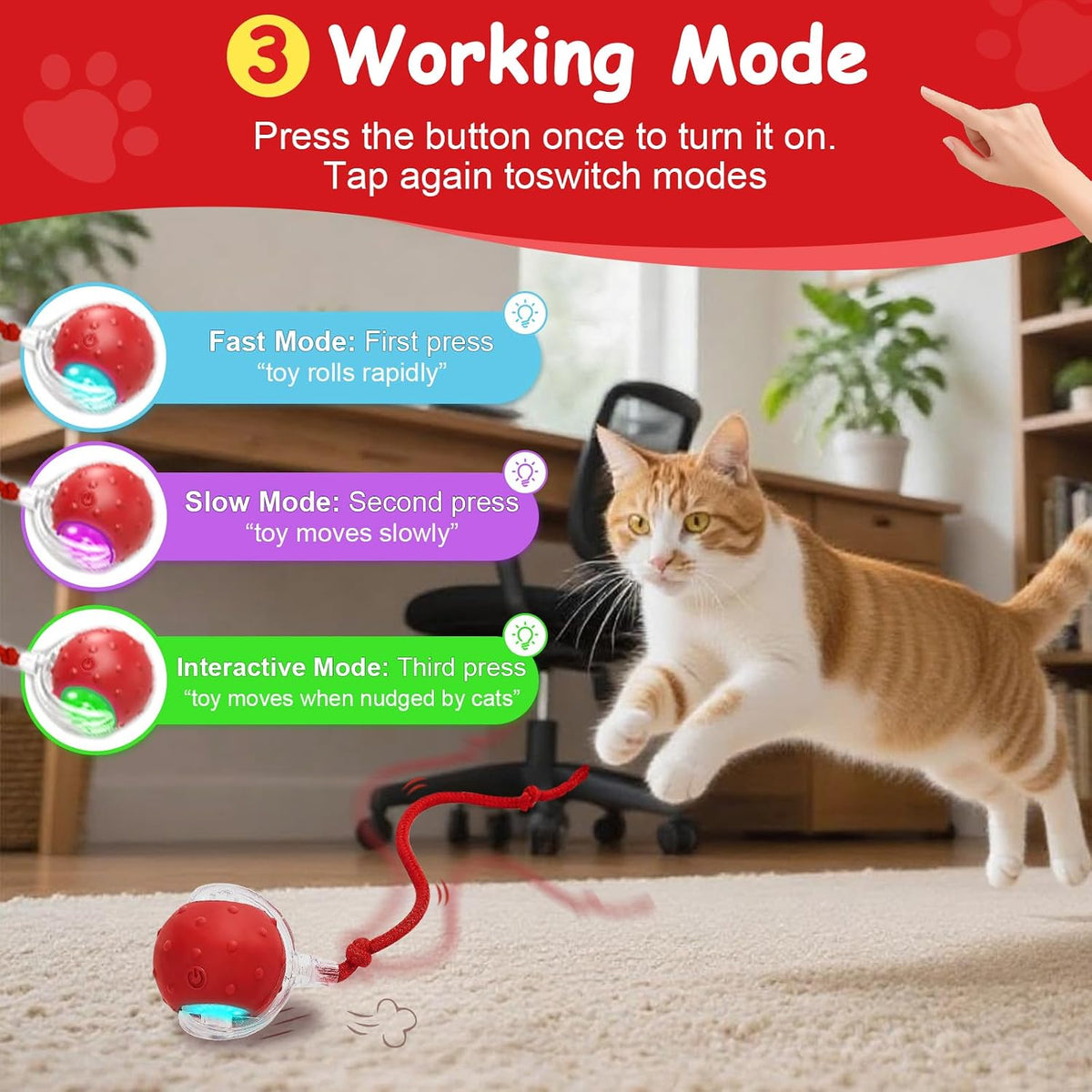 Interactive Cat Toys Smart Ball for Cats & Dogs! Now with 2 Rapid - Yellow＆Orange - image 3