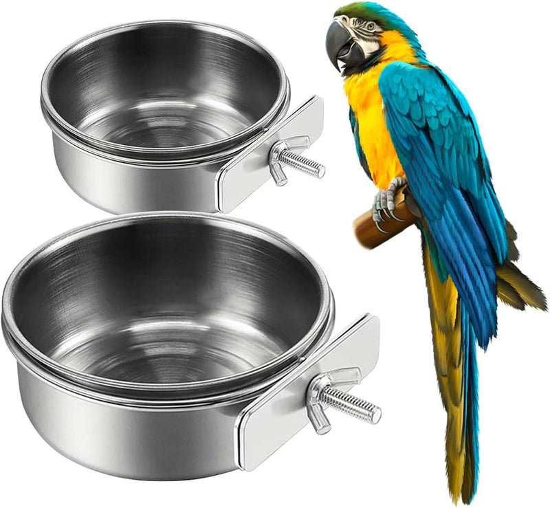 2Pcs Stainless Steel Bird Feeding Bowls