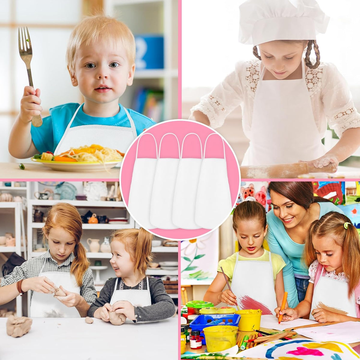 PLULON 8 Pcs Colorful Apron Kids Aprons for Painting Cooking Art Smock – Fun for Kids & Family - White / 30 - image 4