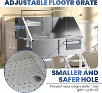 Professional 46" Dog Washing Station, Stainless Steel Dog Bathing Station, Height Adjustable Dog Wash Station, Storage Drawer, Upgrade Parts, Home, Commercial (Right Step)