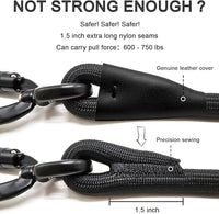 Rope Dog Leash with Two Handles, 6 Foot Heavy Duty Dog Leash with Aviation Aluminum Auto Locking Carabiner, Strong Nylon Pet Lead for Small, Medium, Large Dogs (Brown, 6FT-Two Handle)