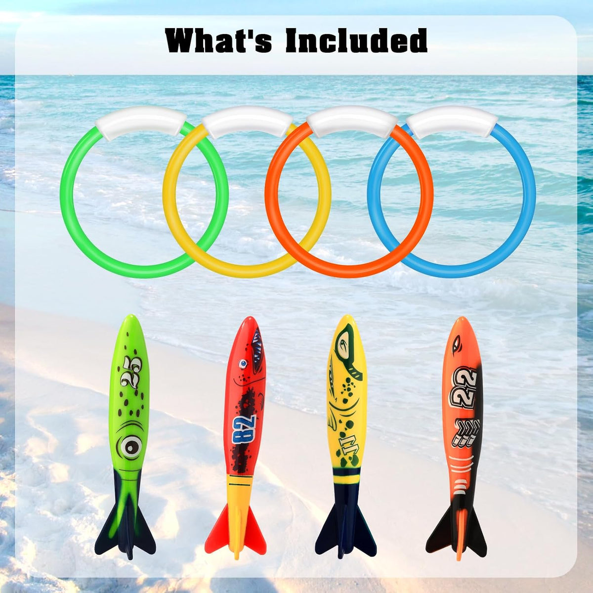 Leislam 16 piece pool diving toys with dive rings, dive sticks, dive gems and storage bag - view 9