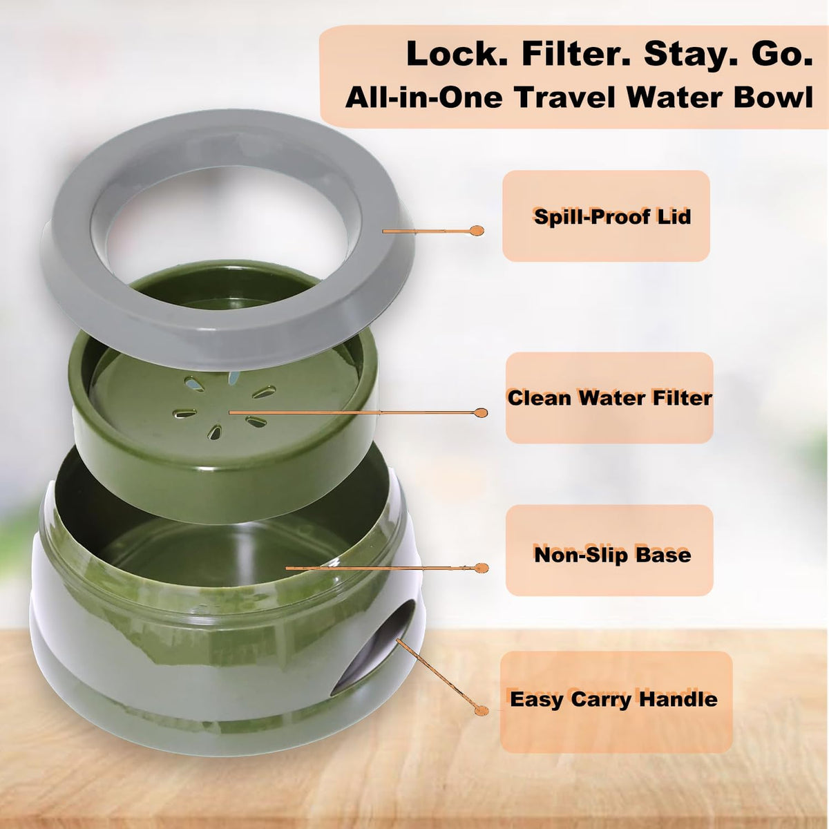 Dog Water Bowl, No Spill Water Bowl for Dogs and Cats - Army Green - image 4
