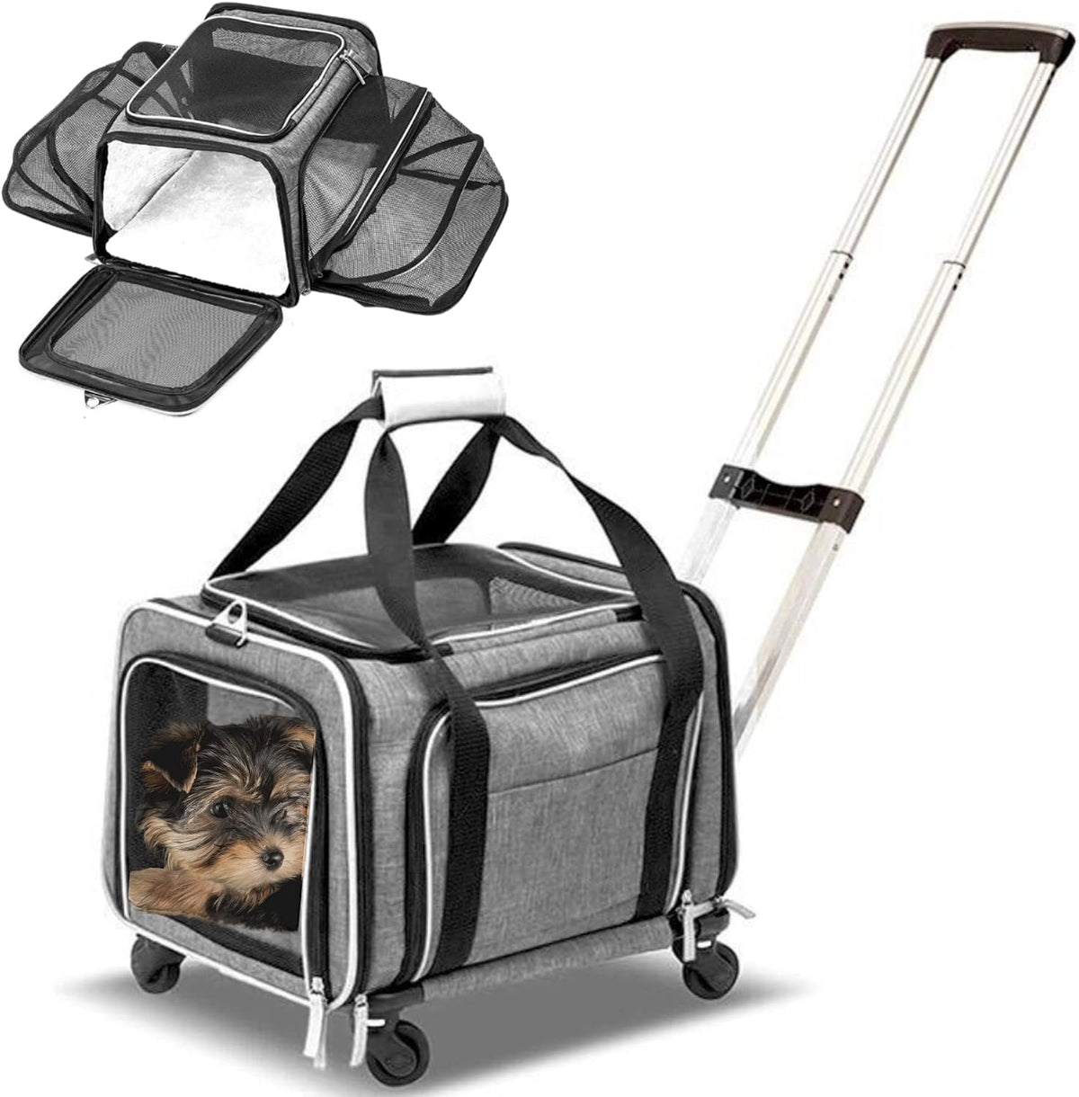 Airline Approved Expandable Premium Pet Carrier on Wheels - GREY