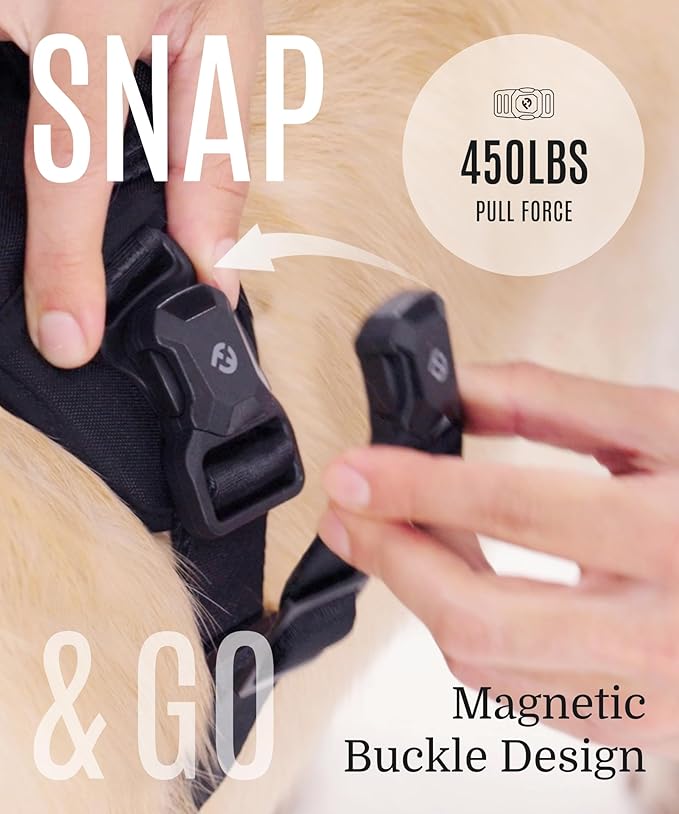 2025 New Edition, Fei & Eve MagEase Dog Harness - 3-Second Magnetic Buckles | 3-Point No-Pull Control | Heavy-Duty 900D Nylon | Dual Safety Handles | Breathable Mesh | Adjustable Fit | Medium, Pink