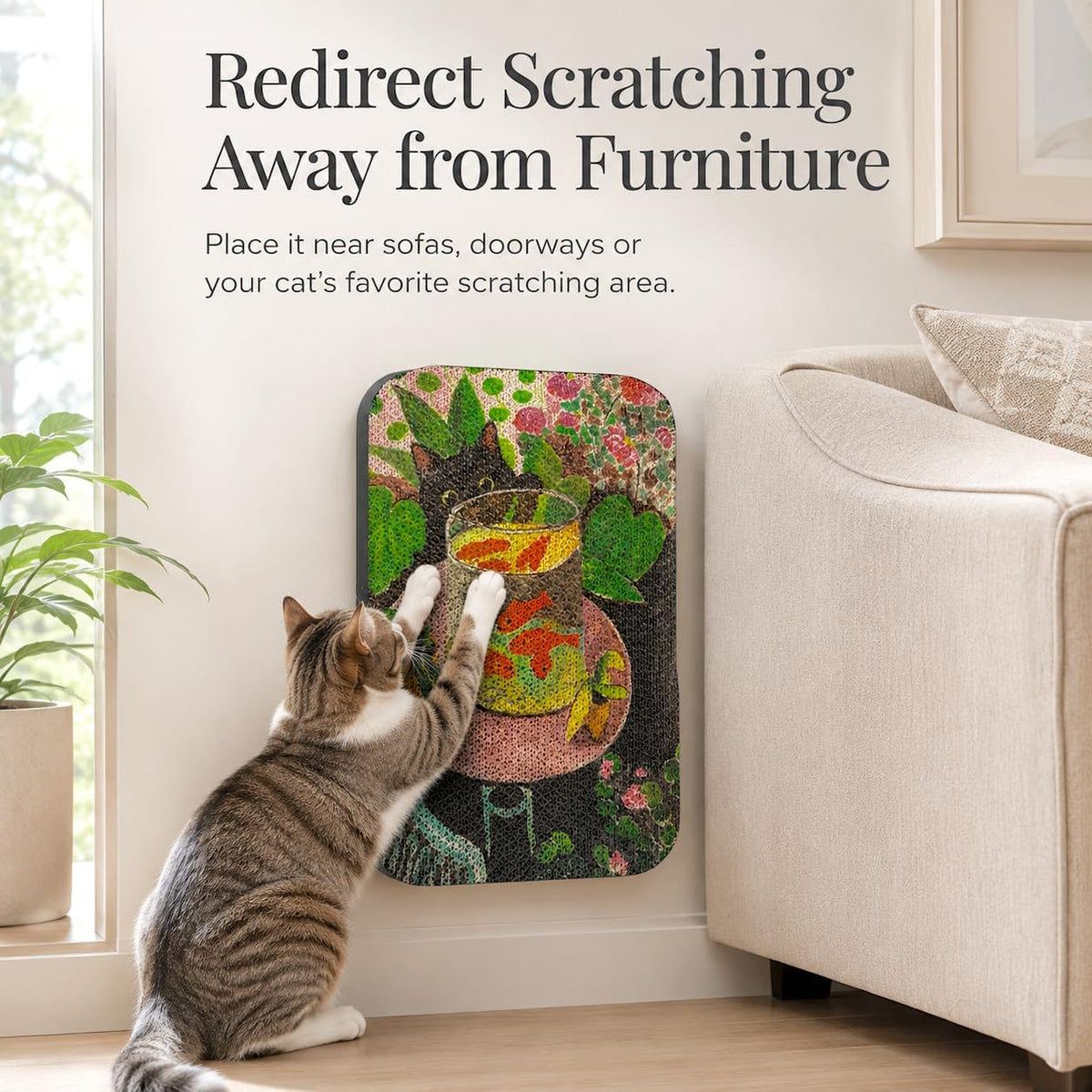 Cat Wall Scratcher, Art Cat Scratching Board for Indoor Cats – Essentials for Cats - Goldfish - image 3