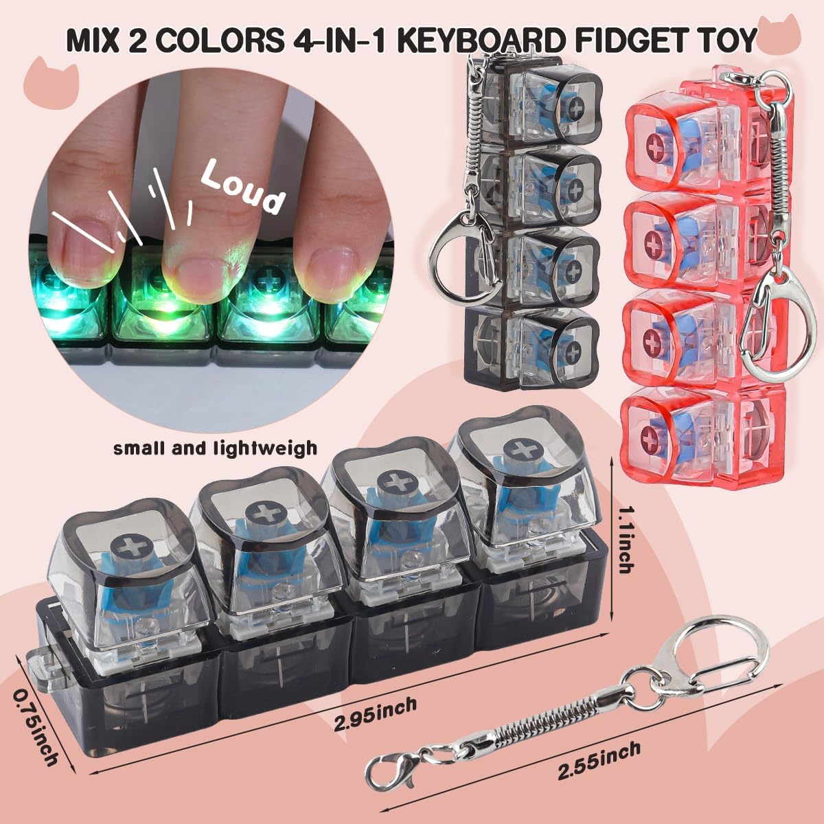 TYRIXKI 2 keyboard fidget toys, black and white heart shape clicker keychains - view 26