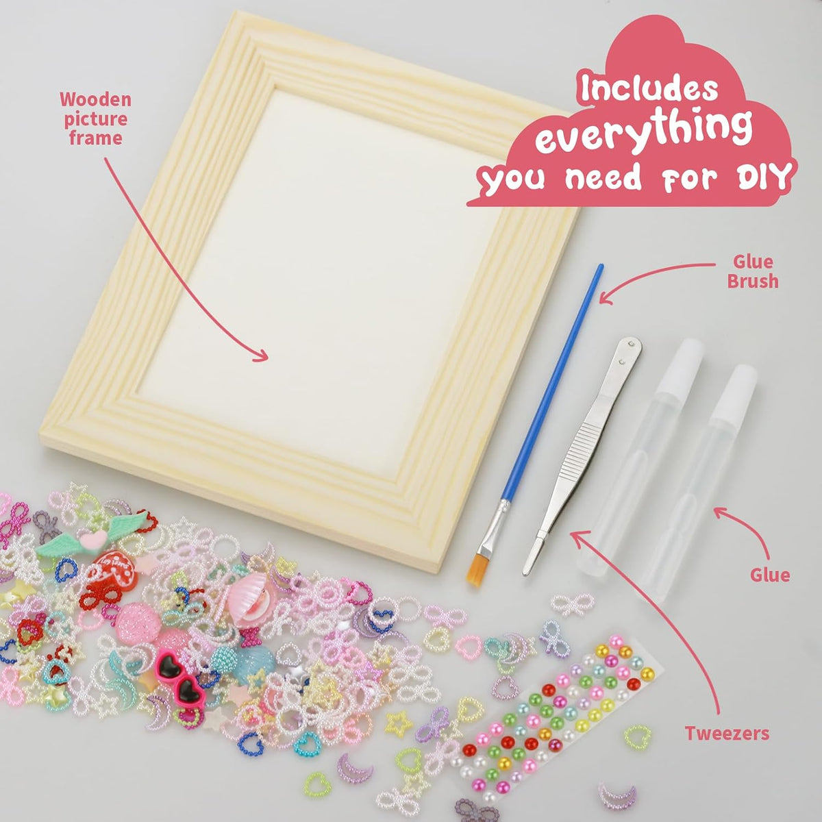 LEJITEKK mosaic picture frame craft kit with pink glass stones and wooden frame - view 5