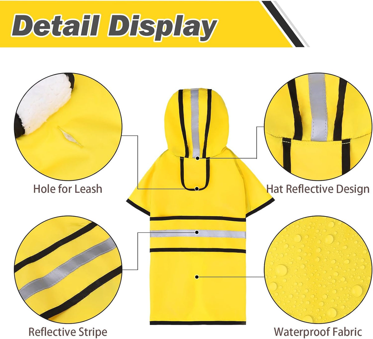 Dog Raincoat Hooded Slicker Poncho with Leash Hole - M:15-20lbs / Yellow(Thick Fleece) - image 2