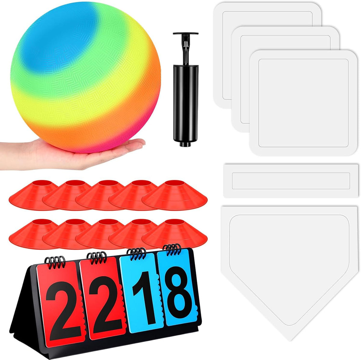 Jenaai blue kickball set with 10 inch ball, rubber bases, cones, scoreboard and pump - view 8