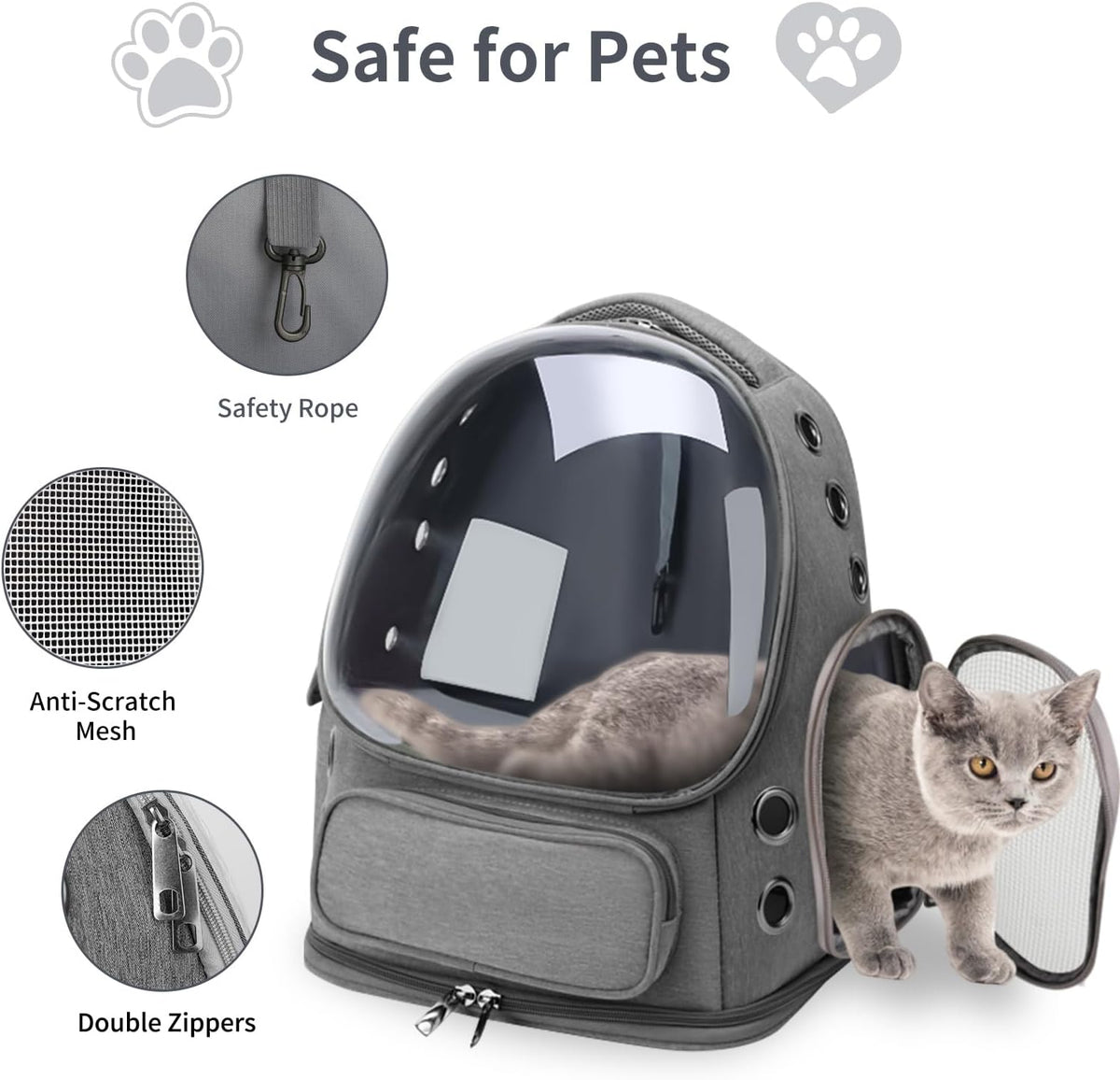 Cat Backpack Carrier for Cats and Small Dogs - Grey / Large - image 4
