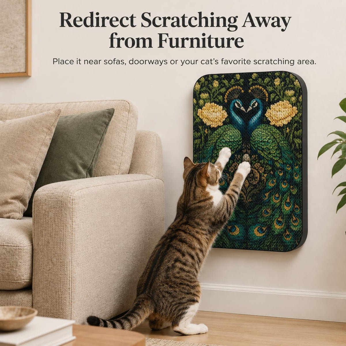 Cat Wall Scratcher, Art Cat Scratching Board for Indoor Cats – Essentials for Cats - Peacock - image 3