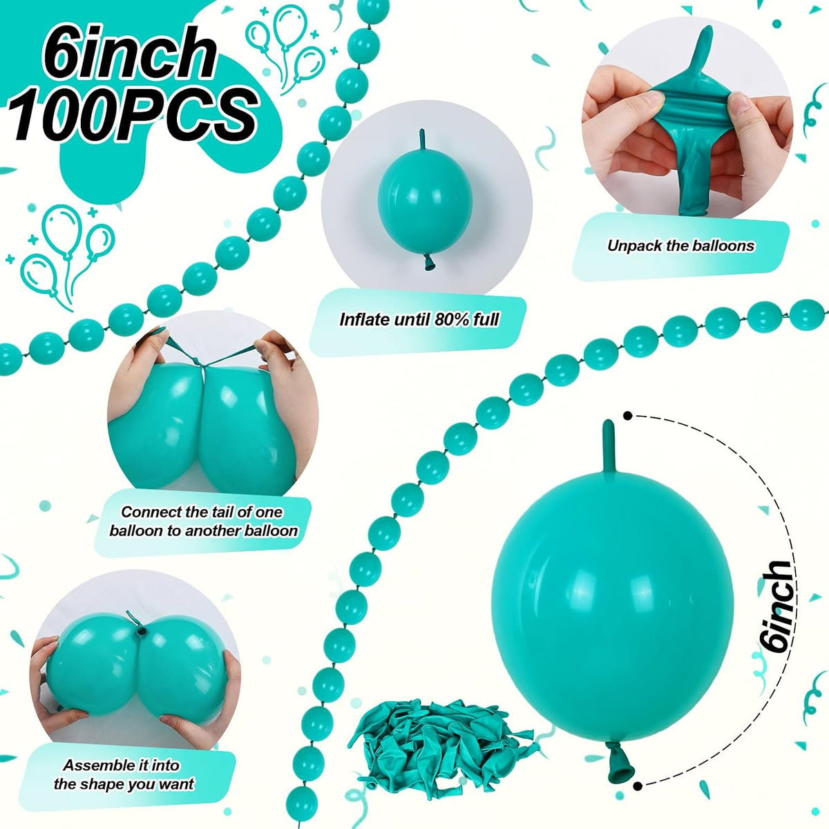 Pearl White Linking Balloons for Wedding Bride Shower Mermaid Party - Teal Blue / 6 inch - image 2