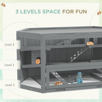 PawHut Wooden Large Hamster Cage, Rat Habitat, 3 Tier Small Animal Exercise Play House with Tray, Water Bottle, Activity Center, Gray