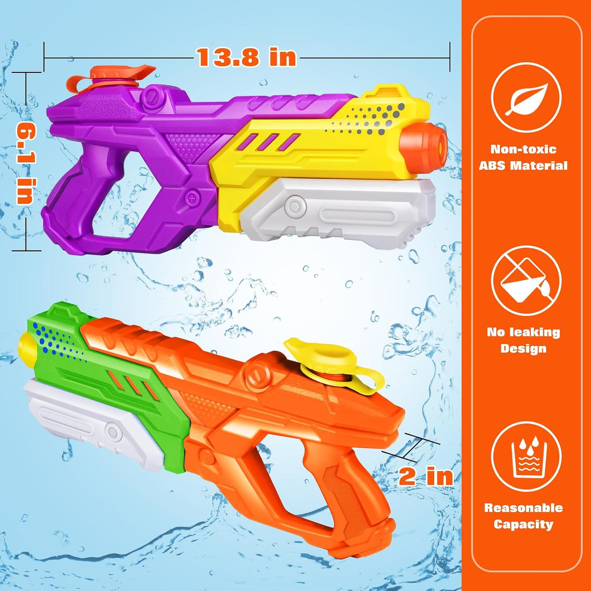 Quanquer 3 Pack Water Guns for Kids Adults - Orange Pink Purple - image 2