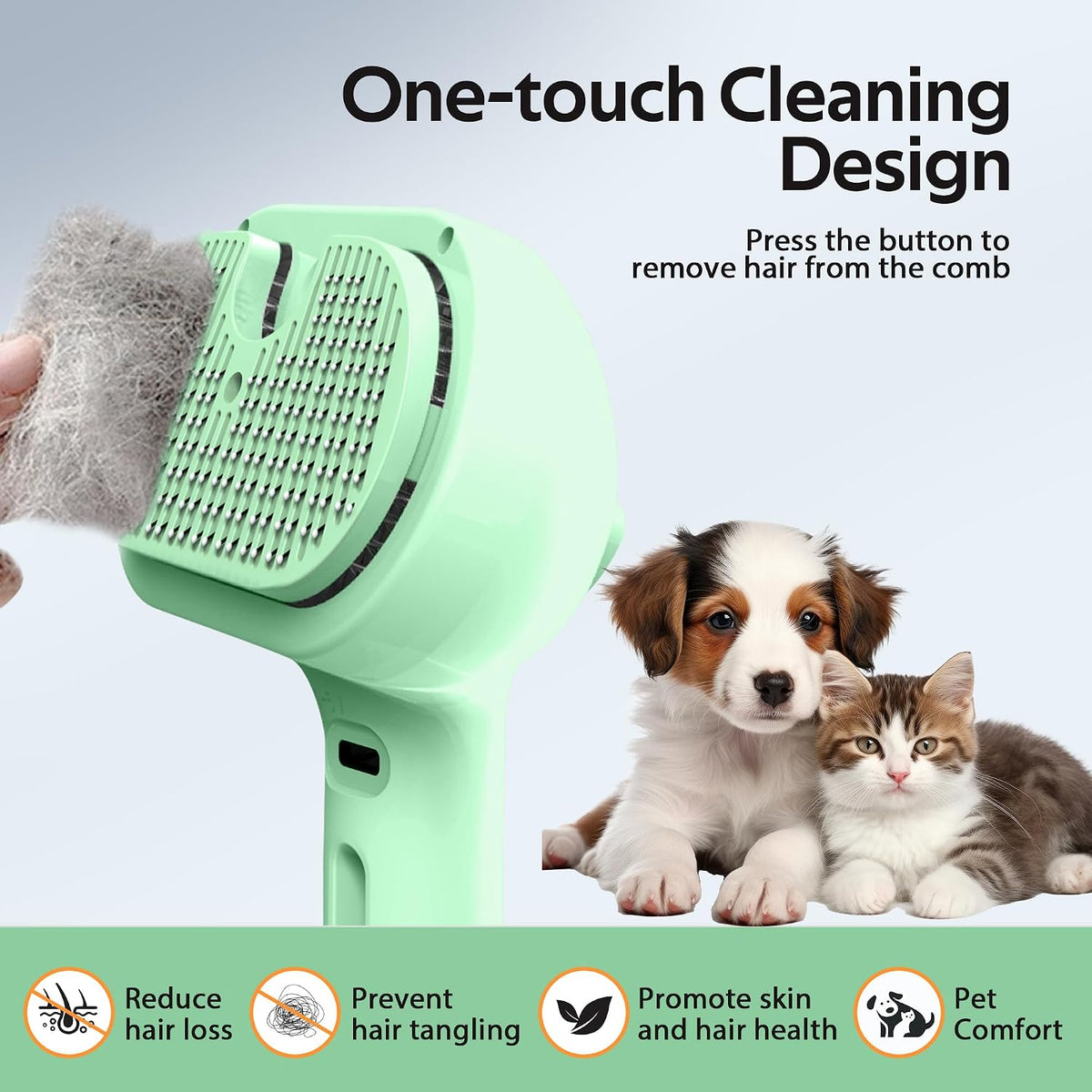 Pet Grooming Brush with Electronic Mist Spray - Green - image 3