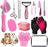 Dog Brush for Shedding 13pcs Bath Grooming Kit with Pet Nail Clipper - Pink 13pcs