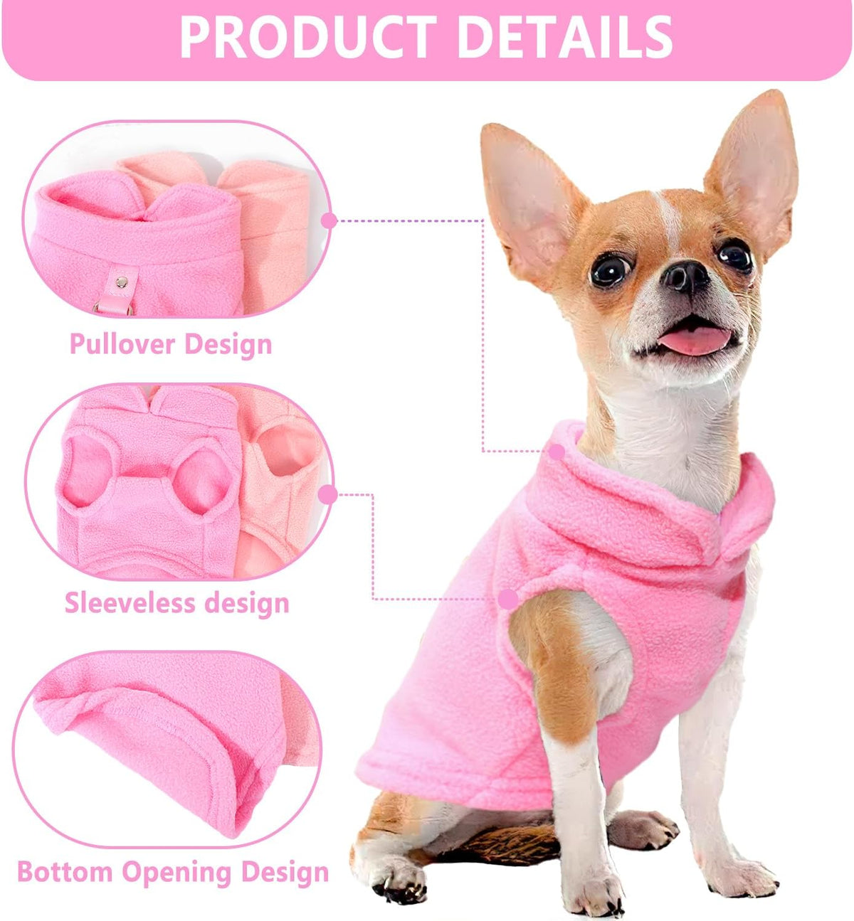 2 Pieces Fleece Dog Sweater Vest Winter Warm Dog Clothes for Small - pink,light pink / Medium(7-10lbs) - image 3
