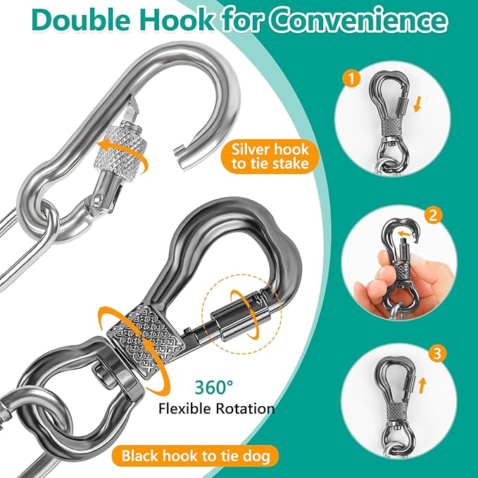 Tresbro Heavy Duty Dog Chains for Outside, 30FT Stainless Steel Tie Out Cable with Swivel Hook for Large Medium Dogs, Metal Chew Proof Pet Runner Chain Leash for Outdoor Camping Hiking Yard Lead, 4MM