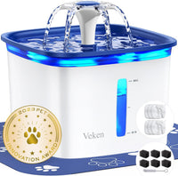 Veken Innovation Award Winner 95oz/2.8L Cat Water Fountain - Blue / 6 Filters+6 Sponges