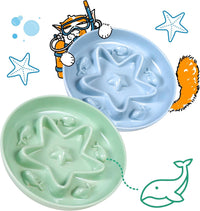 2 Pcs Cat Slow Feeder Bowl - Ocean Mist + Seafoam Green / 6.2''