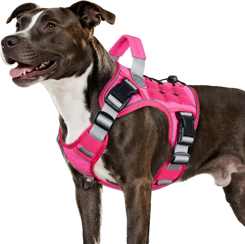 Tactical Dog Harness for Large Dogs - Pink / Medium: 30-50 lbs (Chest:24-28",Neck:17-19")